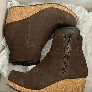 Papillio Brown Suede Ankle Booties with Wedge Heel